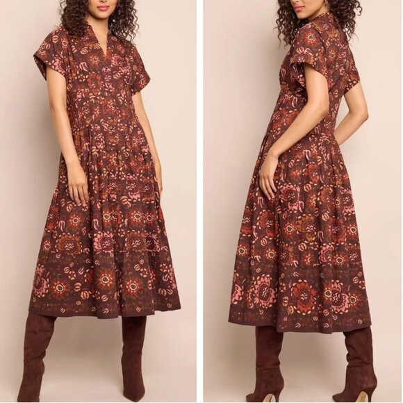 Cara Cara Nash Midi Dress Small Batik Vine Wine Floral Wine - Picture 1 of 9
